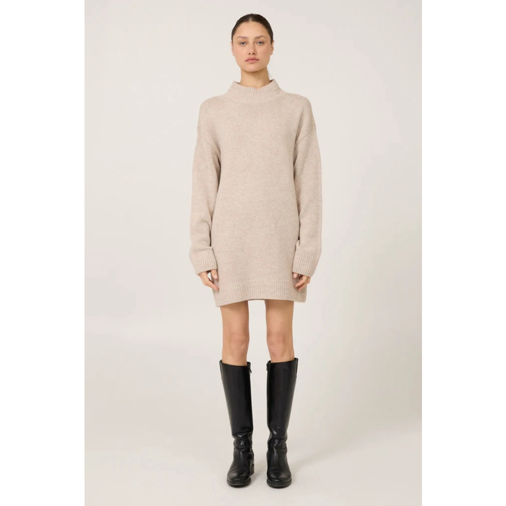 One Grey Day Lenox Bone Dress Knit Slouchy Cottage Comfort Size S rare
